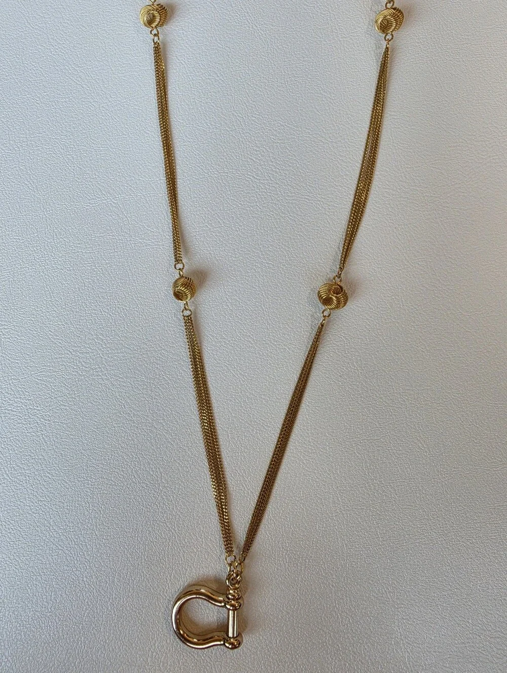 Vintage Gold-Tone Horseshoe Pendant Multi-Strand Necklace 26" - Picture 2 of 5